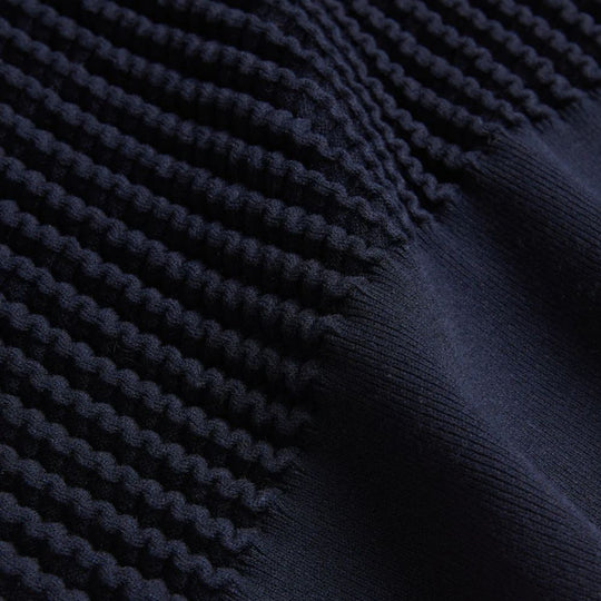 Navy Sweater with Textured Knit and Rib Trim