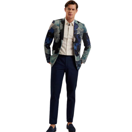 Man in Printed Floral Pique Jersey Blazer