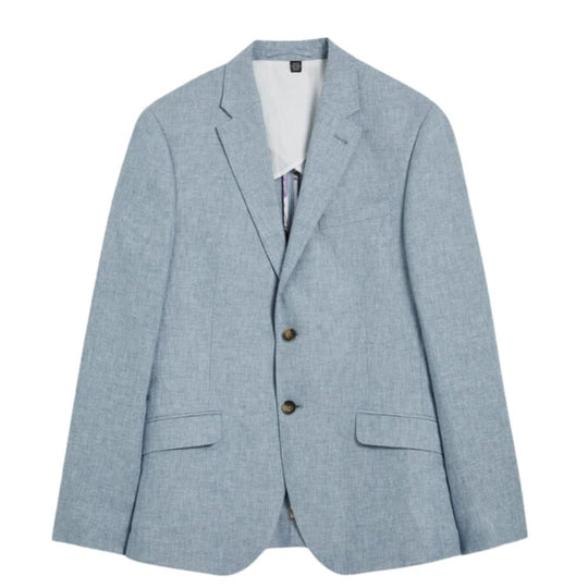 Light Blue Linen Blend Cotton Blazer with Notch Lapel