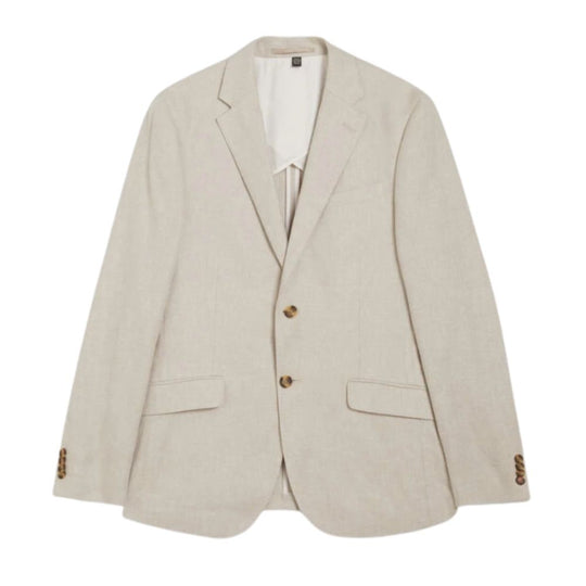 Beige Linen Blend Cotton Blazer with Notch Lapel