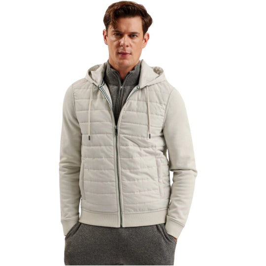 Beige Quilted Jacket with Hoodie with Zip Closure