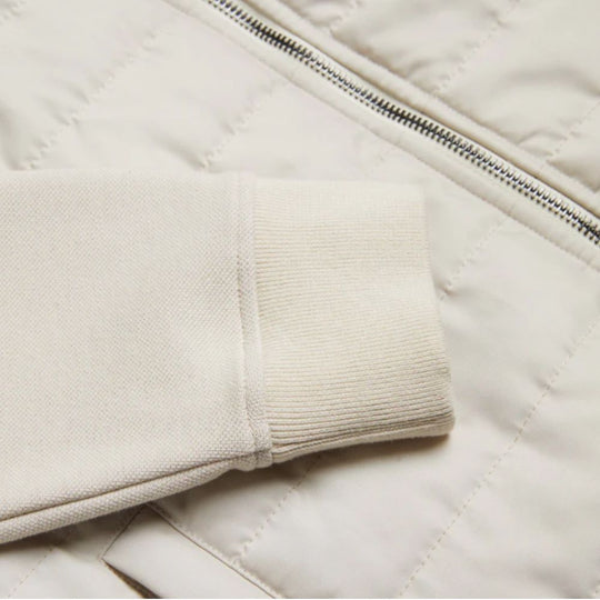 Beige Quilted Jacket with Hoodie and Ribbed Cuff