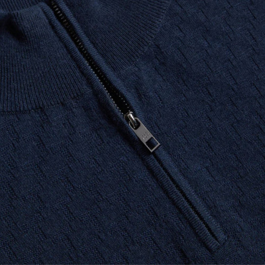 Navy Ls T Stitch Knitted T- Shirt with Half Zip