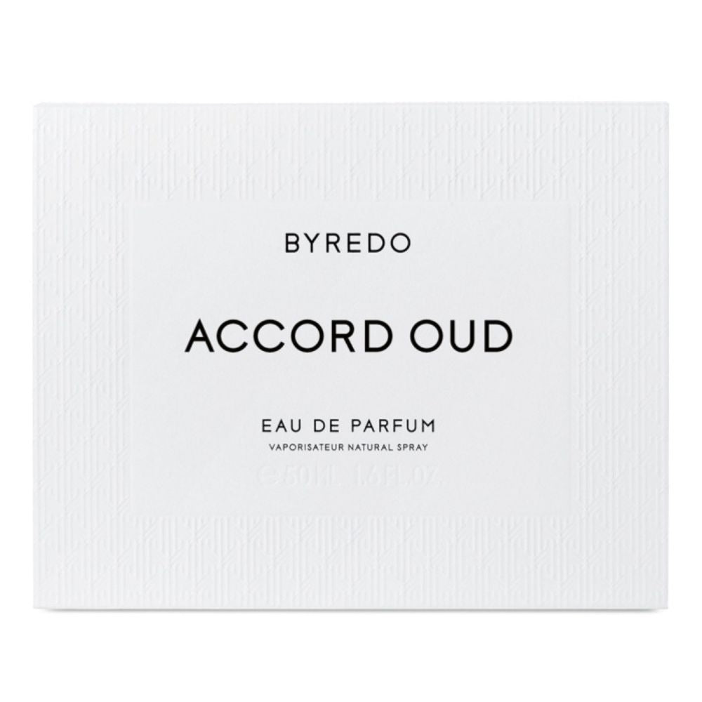 Box of 50mL EDP bottle of Accord Oud by Byredo