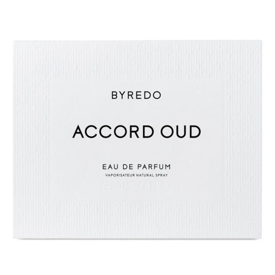 Box of 50mL EDP bottle of Accord Oud by Byredo