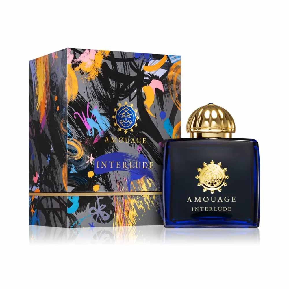 An EDP 100mL bottle of Amouage Interlude Woman along with its Box