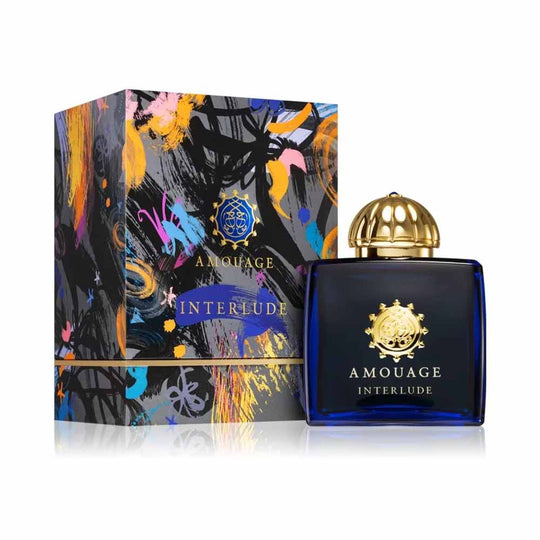 An EDP 100mL bottle of Amouage Interlude Woman along with its Box