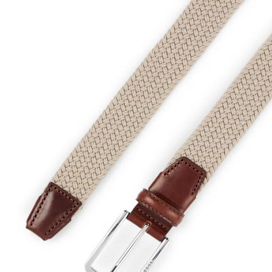 BOSS Men's Italian-Made Woven Belt with Leather Trim and Silver Buckle