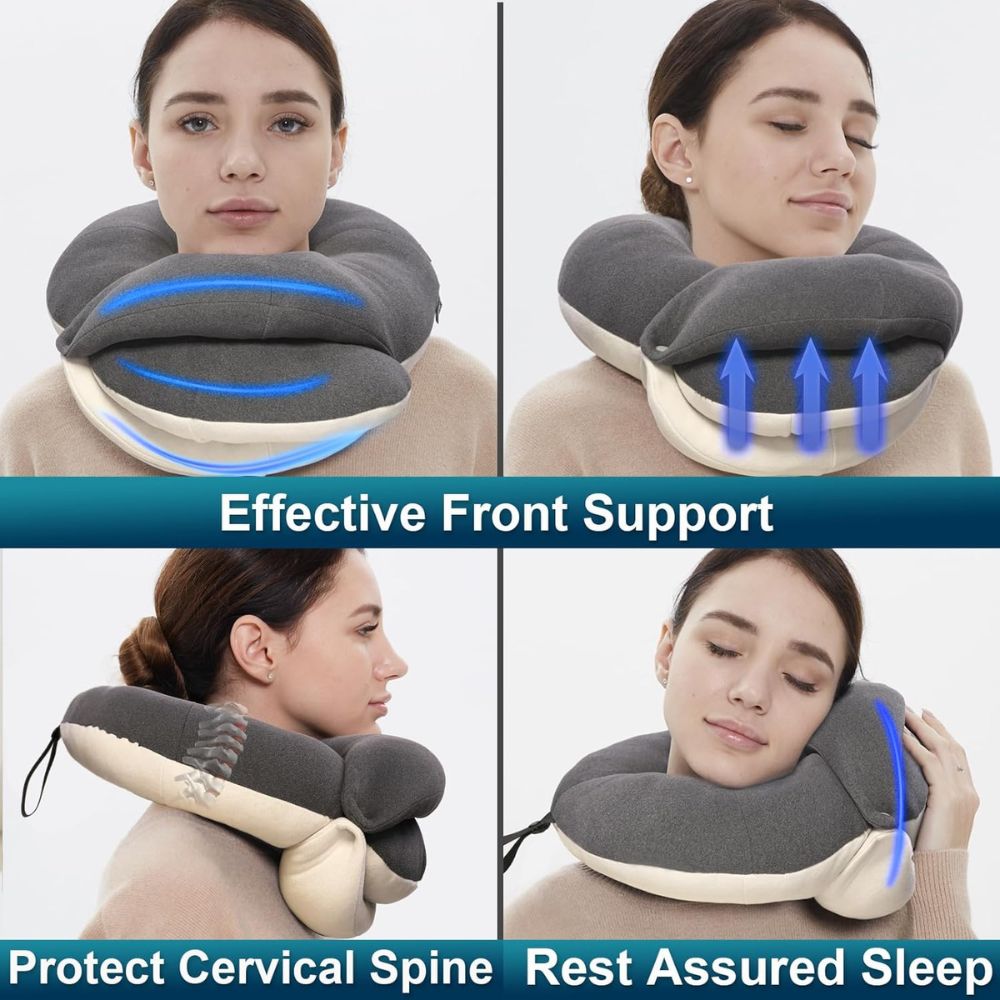 BUYUE Skin-Friendly Travel Neck Pillow for Long Flights with Eye Mask & Earplugs