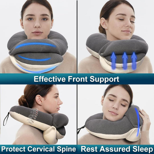 BUYUE Skin-Friendly Travel Neck Pillow for Long Flights with Eye Mask & Earplugs