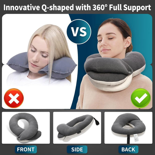 BUYUE Skin-Friendly Travel Neck Pillow for Long Flights with Eye Mask & Earplugs