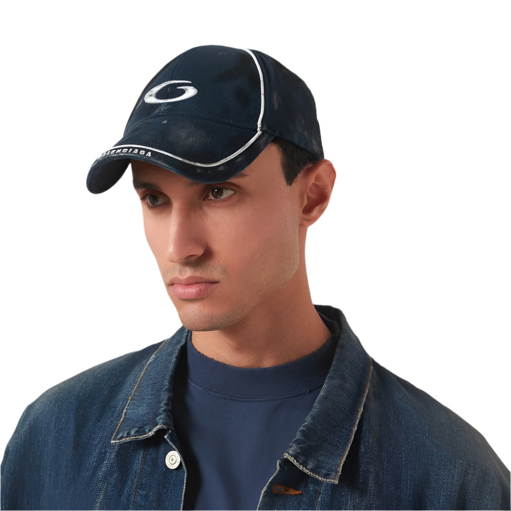 A model wearing Balenciaga Men's Loop Sports Icon Distressed Cotton Drill Cap