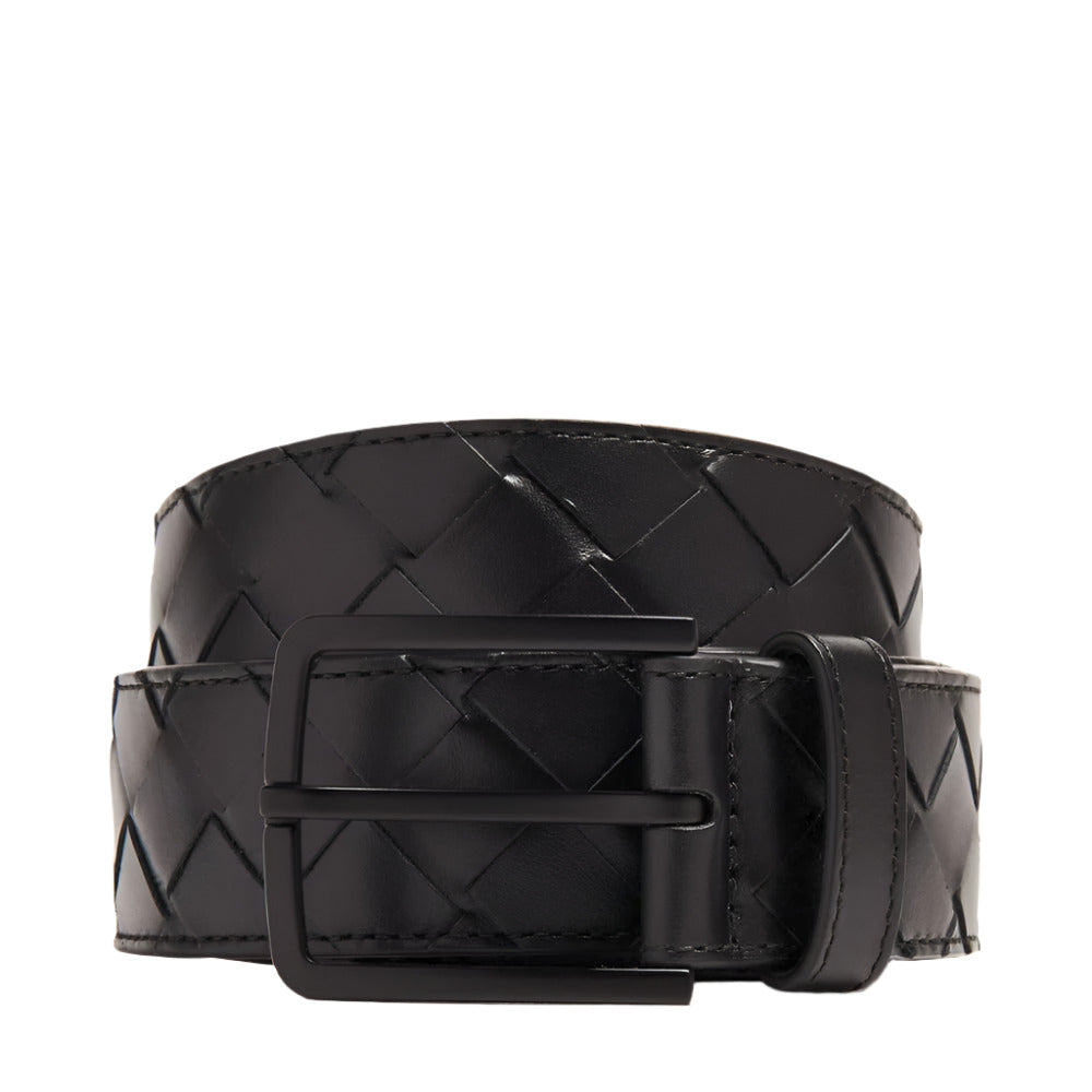 Bottega Veneta Men's Intrecciato Black Leather Belt