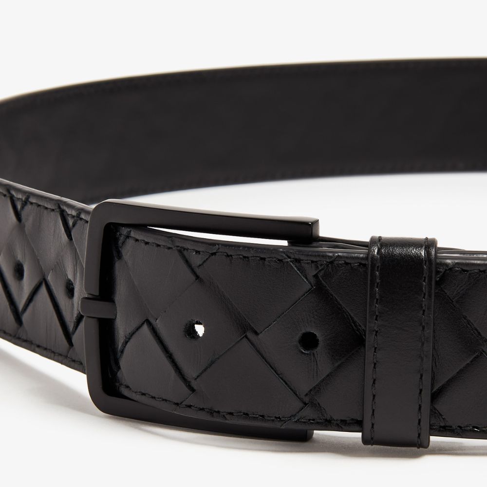Bottega Veneta Men's Intrecciato Black Leather Belt