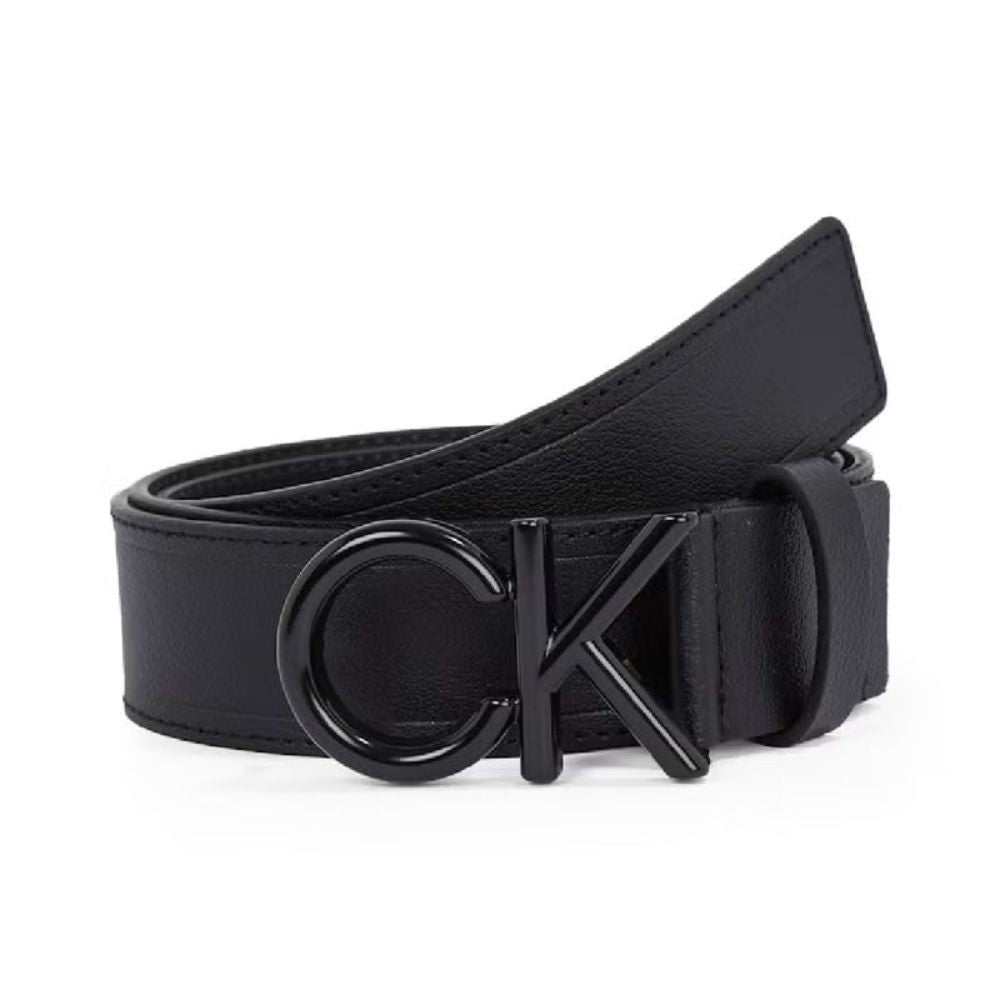 Calvin Klein Men's Adjustable Black Leather Belt with Metal Buckle