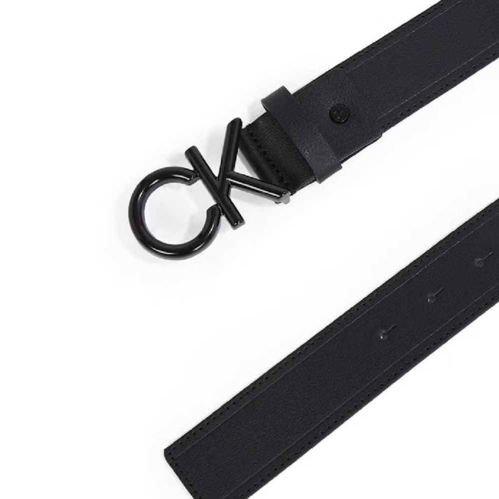 Calvin Klein Men's Adjustable Black Leather Belt with Metal Buckle