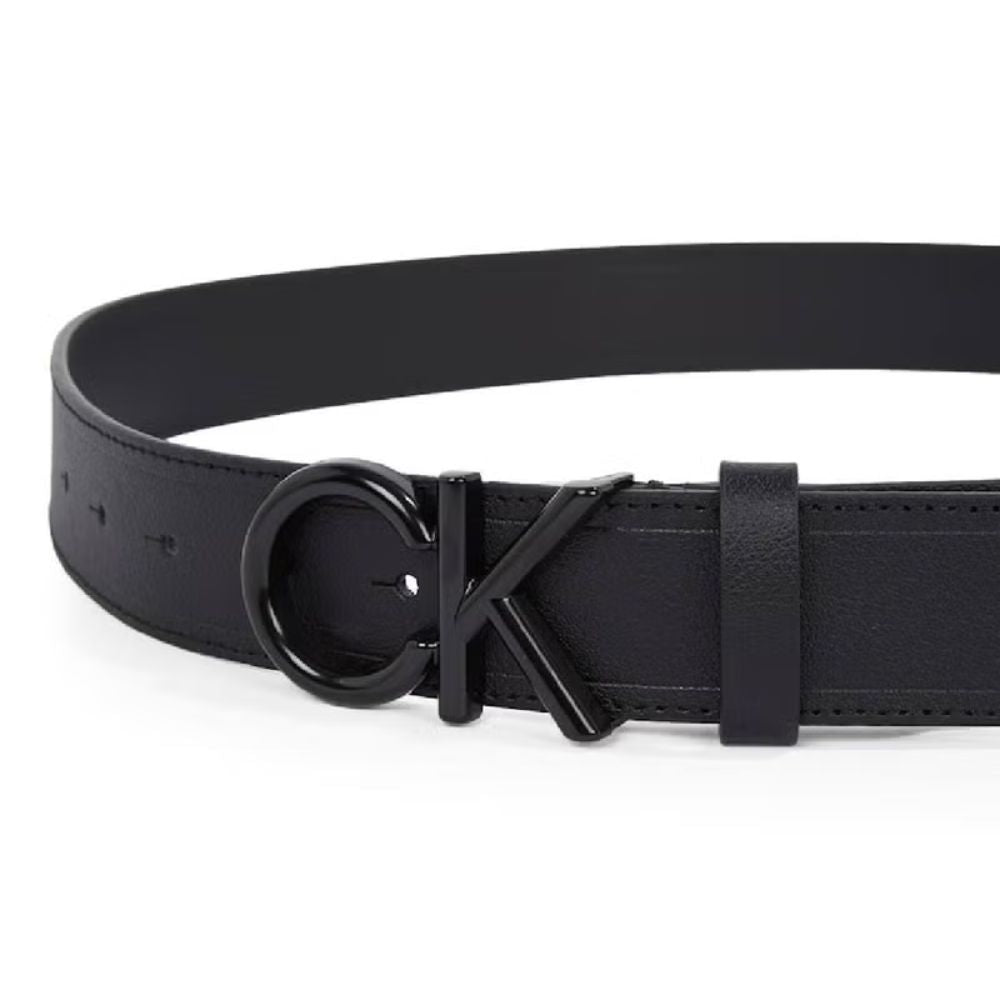 Calvin Klein Men's Adjustable Black Leather Belt with Metal Buckle