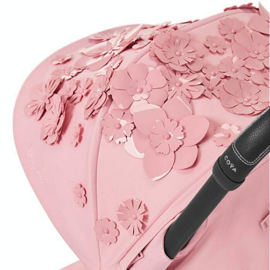 Close up shot of the floral design on Cybex Coya Ultra-Compact Lightweight Buggy