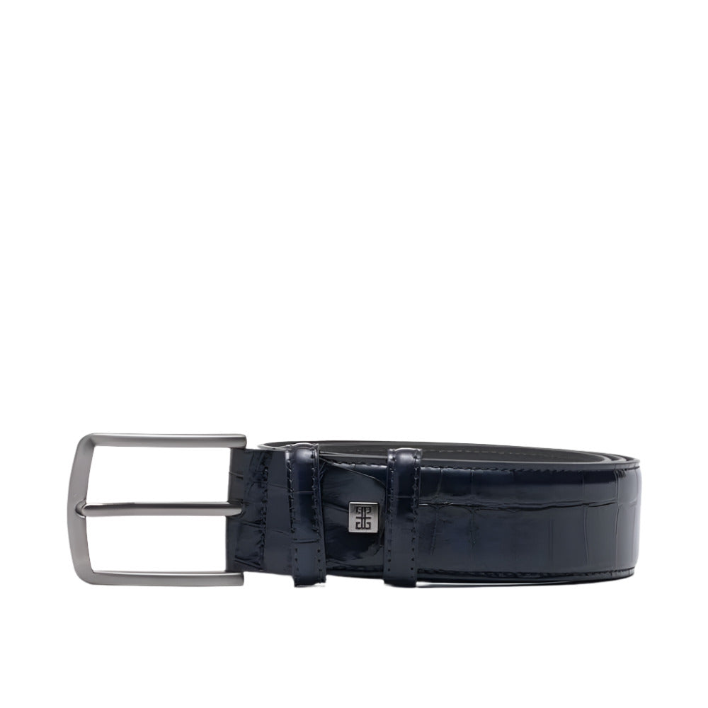 Cabani Men's Navy Blue Croco Style Leather Belt