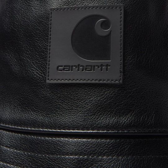 Close up image of Carhartt WIP Norwich Faux Leather Black Bucket Hat