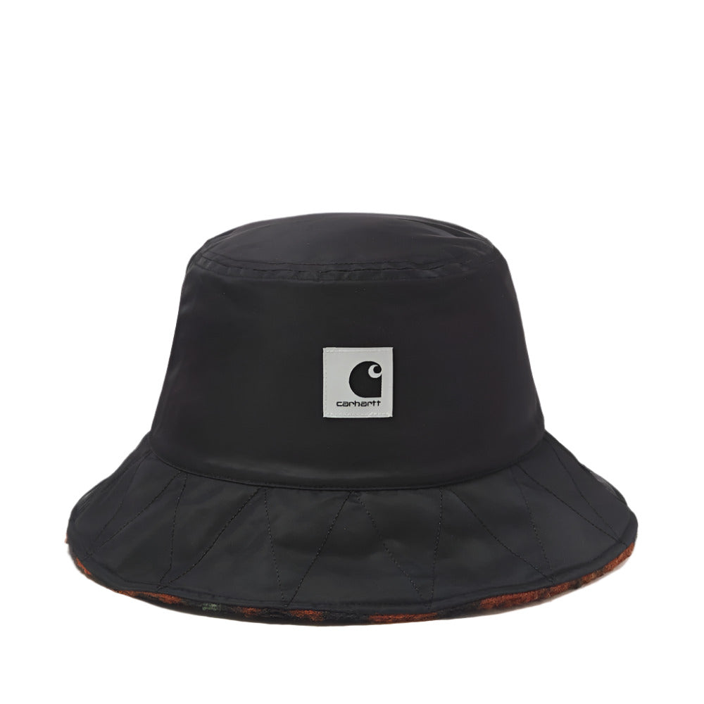 Reversed Carhartt WIP Men's Orla Leo Camo Reversible Brown Bucket Hat with a black exterior