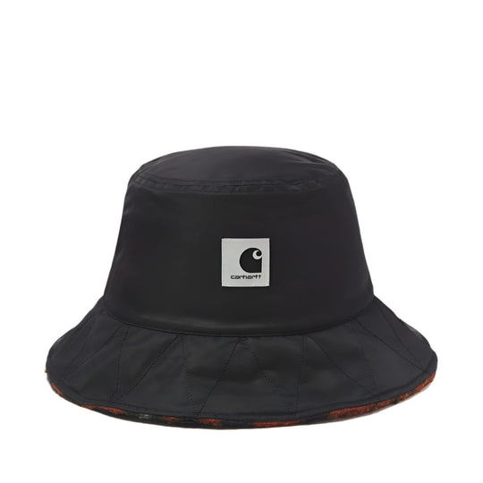 Reversed Carhartt WIP Men's Orla Leo Camo Reversible Brown Bucket Hat with a black exterior