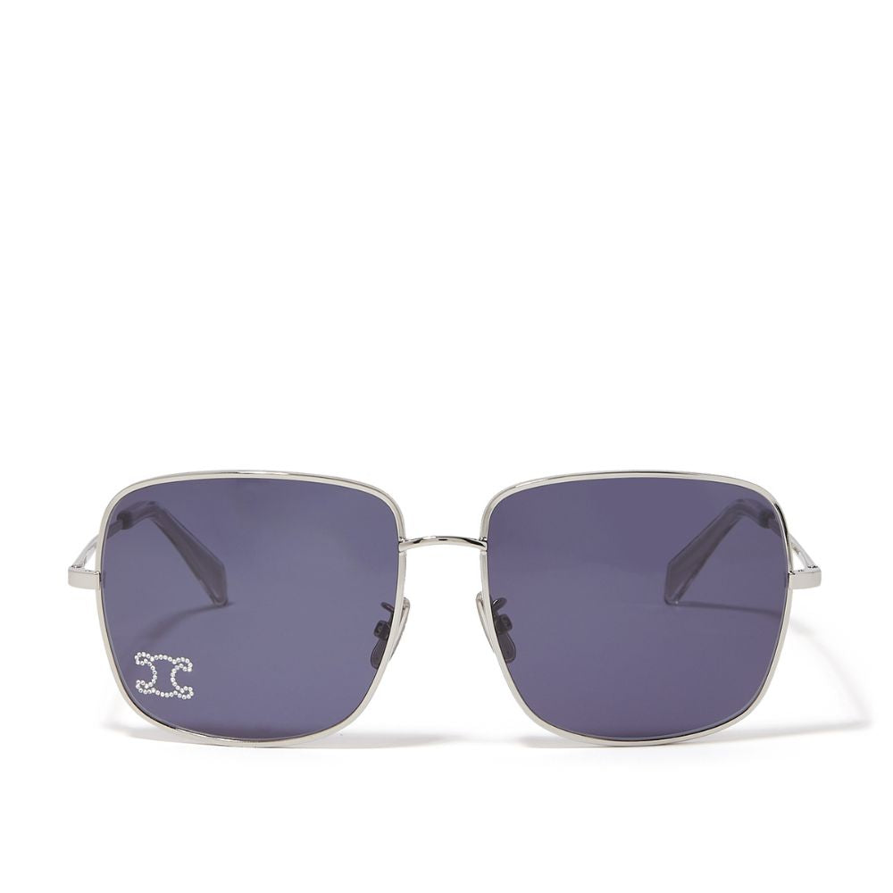 Celine Women's Square Metal Sunglasses with Rhinestone Triomphe Silver Logo