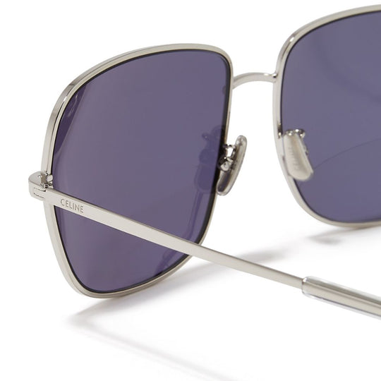 Celine Women's Square Metal Sunglasses with Rhinestone Triomphe Silver Logo