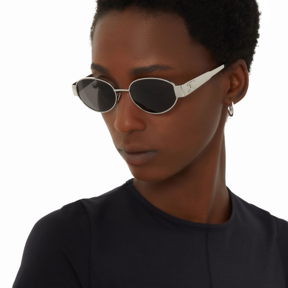 Celine Women's Triomphe Silver Oval Metal Sunglasses