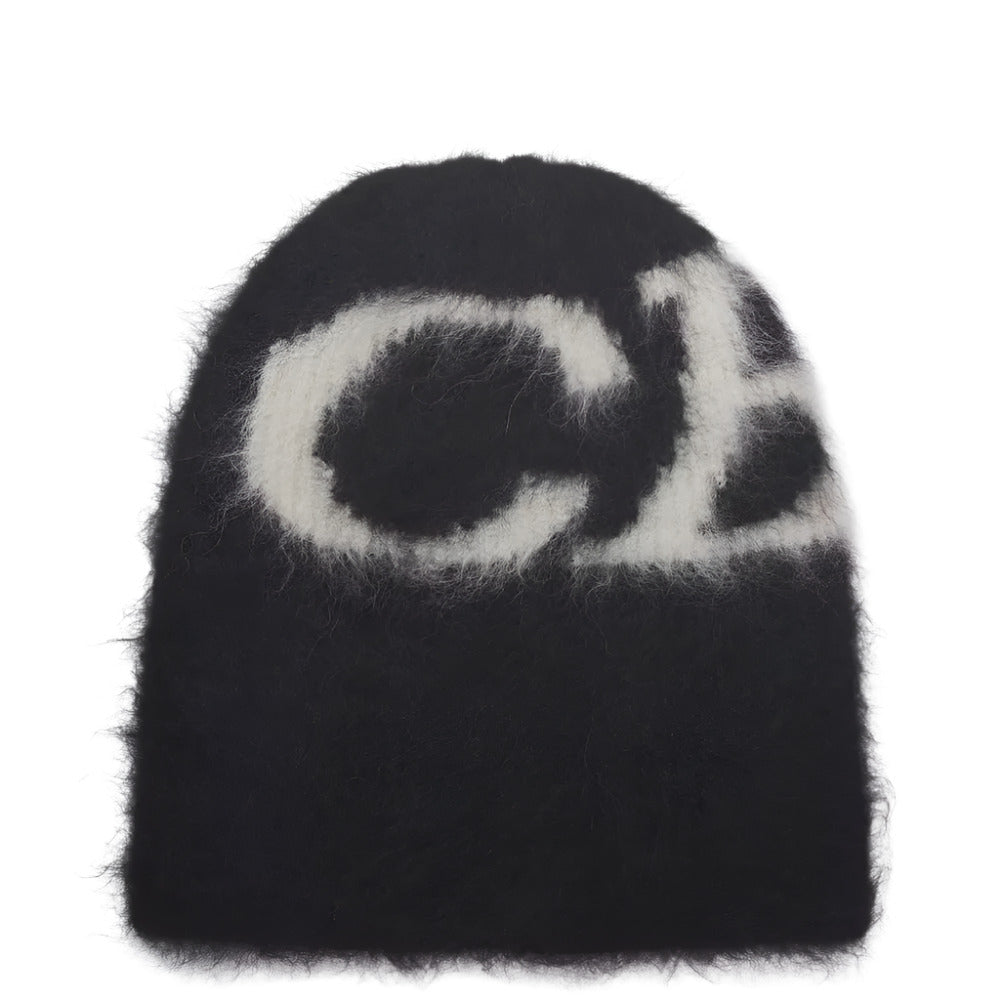 Cole Buxton Luxurious Hand-Brushed Alpaca Beanie with CB Logo - Black