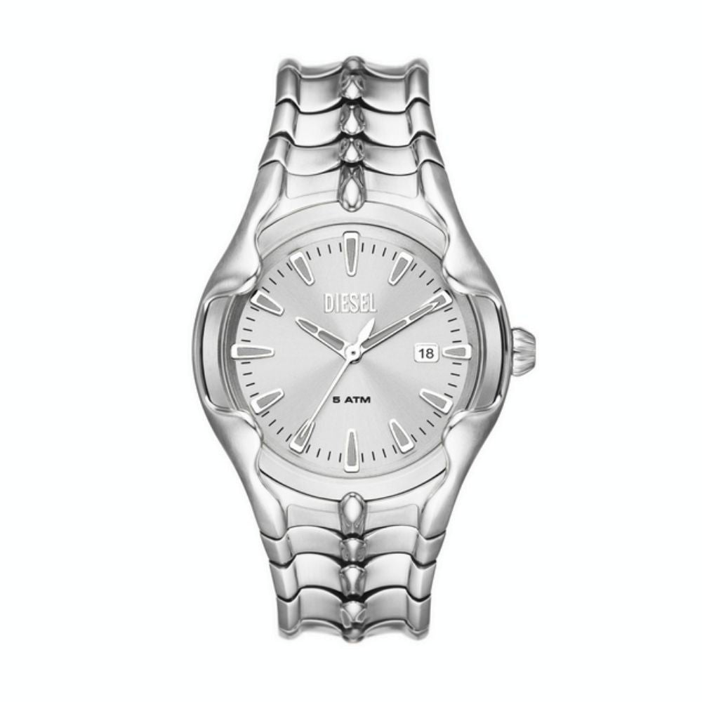 Diesel Vert Silver Dial Stainless Steel Men's Quartz Watch with 2 Pusher Foldover Clasp - DZ2185