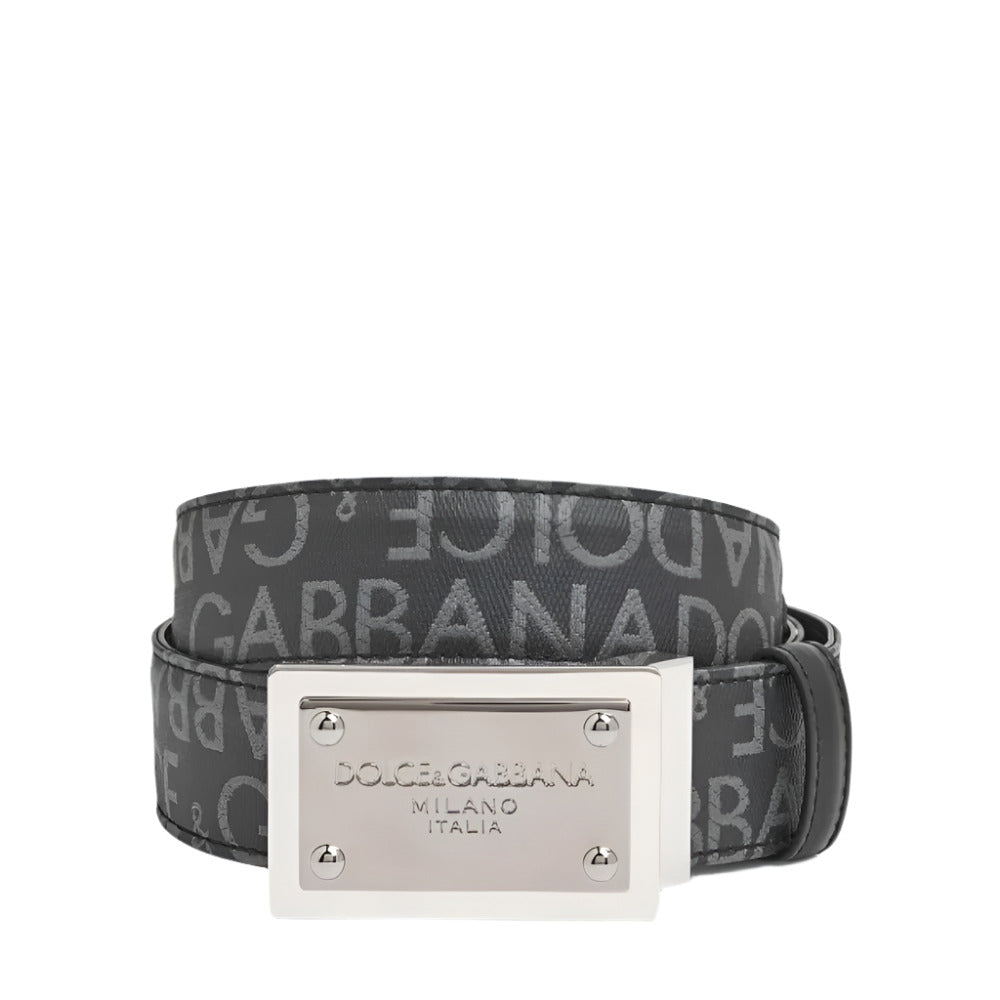 Dolce&Gabbana Men's Classic Branded Tag Black Leather Belt