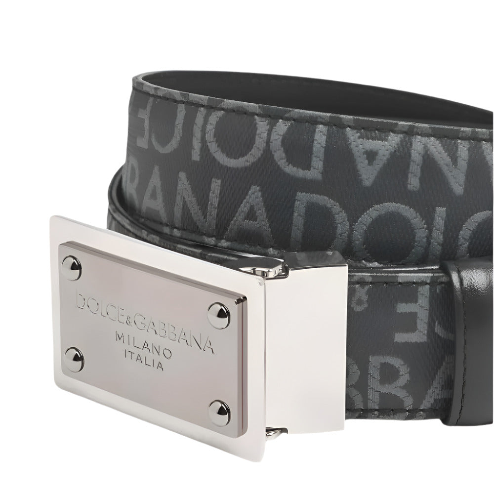 Dolce&Gabbana Men's Classic Branded Tag Black Leather Belt