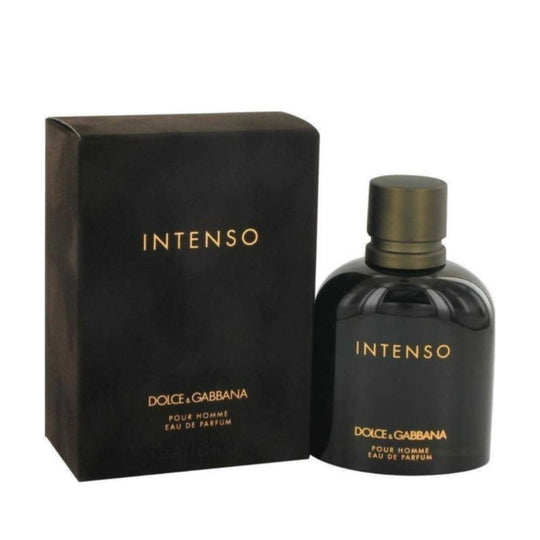 An EDP 125mL bottle of Dolce & Gabbana Pour Homme Intenso along with its Box