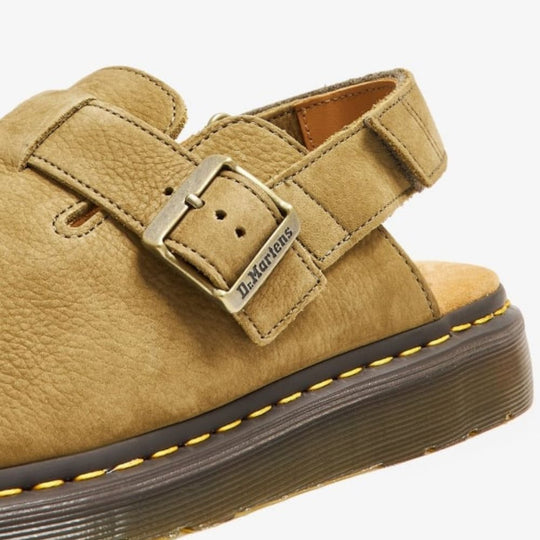 Close-up of a Dr. Martens Jorge II slingback sandal in a light brown color