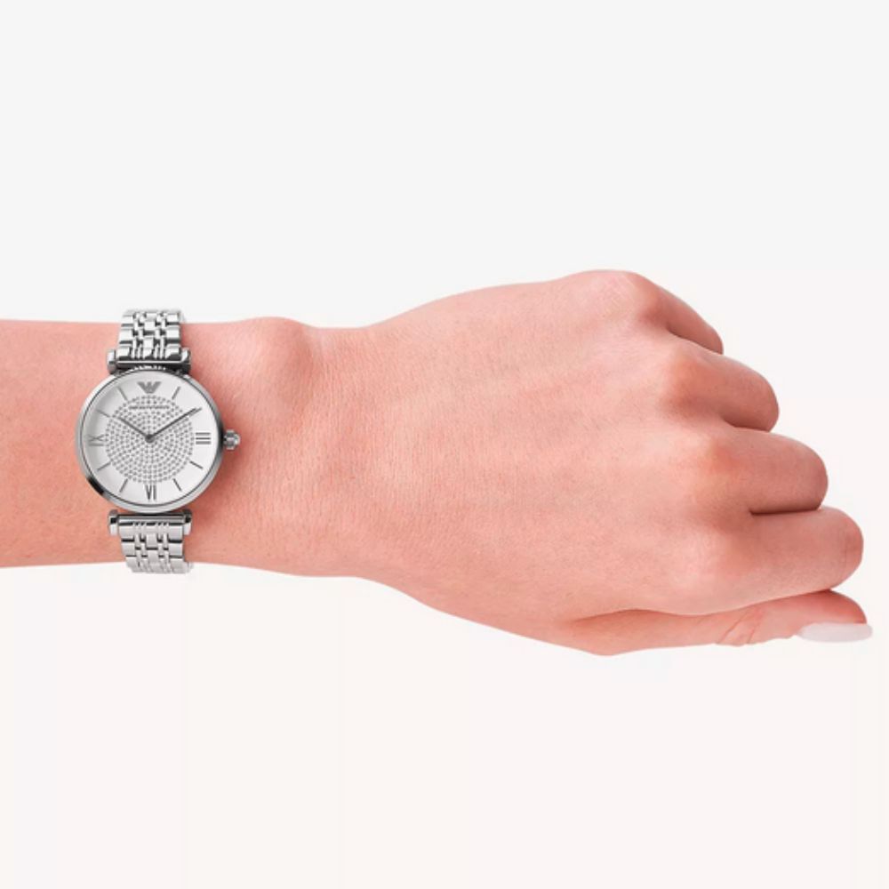 Emporio Armani AR1925 White Dial Gianni T-Bar Women's Stainless Steel Silver Watch