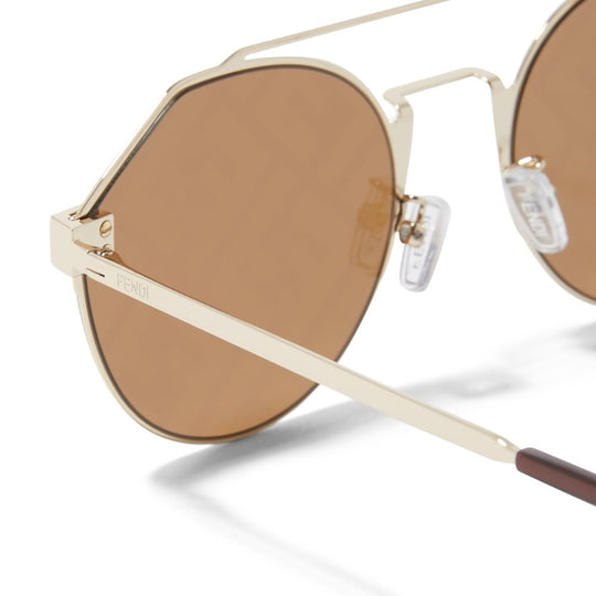 Fendi Men's Double Bridge Round Sunglasses with Crystal Monogram & Tonal Lenses