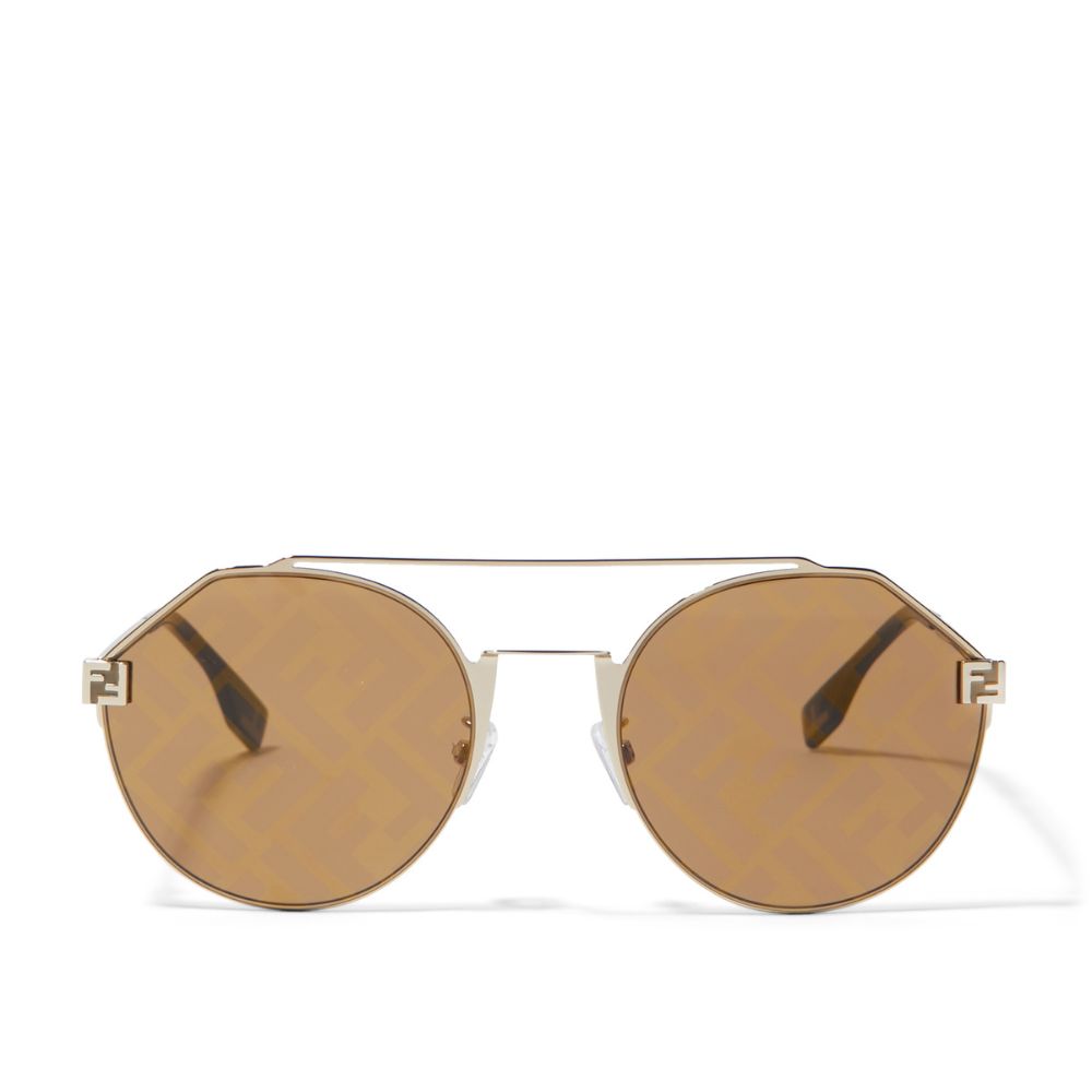 Fendi Men's Double Bridge Round Sunglasses with Crystal Monogram & Tonal Lenses