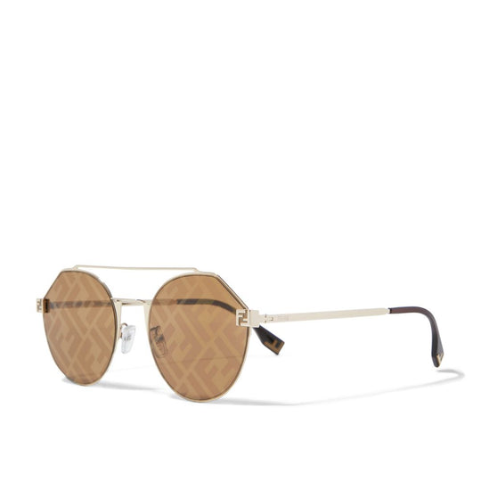 Fendi Men's Double Bridge Round Sunglasses with Crystal Monogram & Tonal Lenses