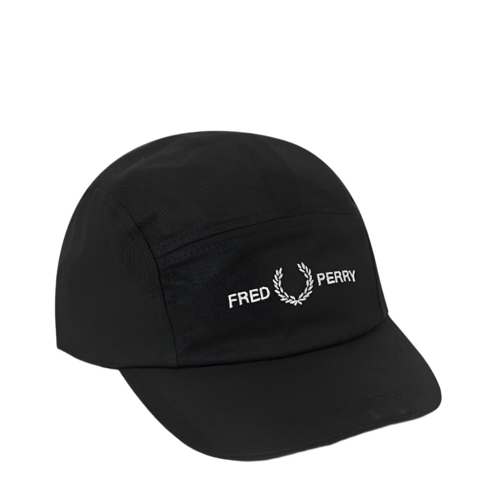 Fred Perry Five-Panel Cotton Twill Black Cap with Logo Embroidery
