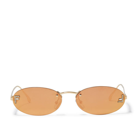 Fendi First Women's Gold Oval Sunglasses with Crystal Detailing