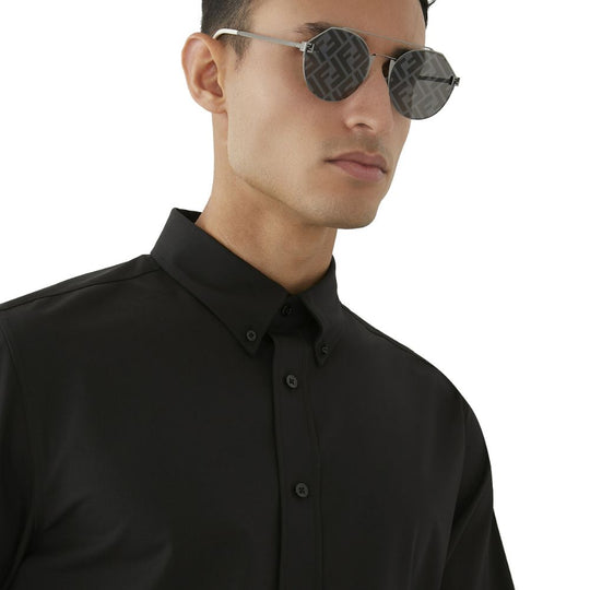 Fendi Men's Double Bridge Round Sunglasses with Crystal Monogram & Tonal Lenses