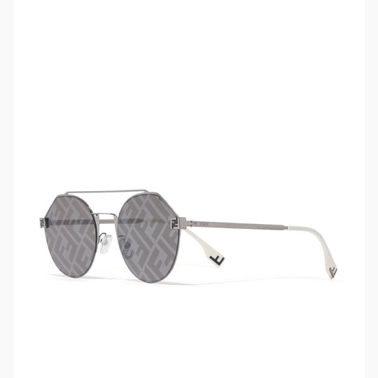 Fendi Men's Double Bridge Round Sunglasses with Crystal Monogram & Tonal Lenses