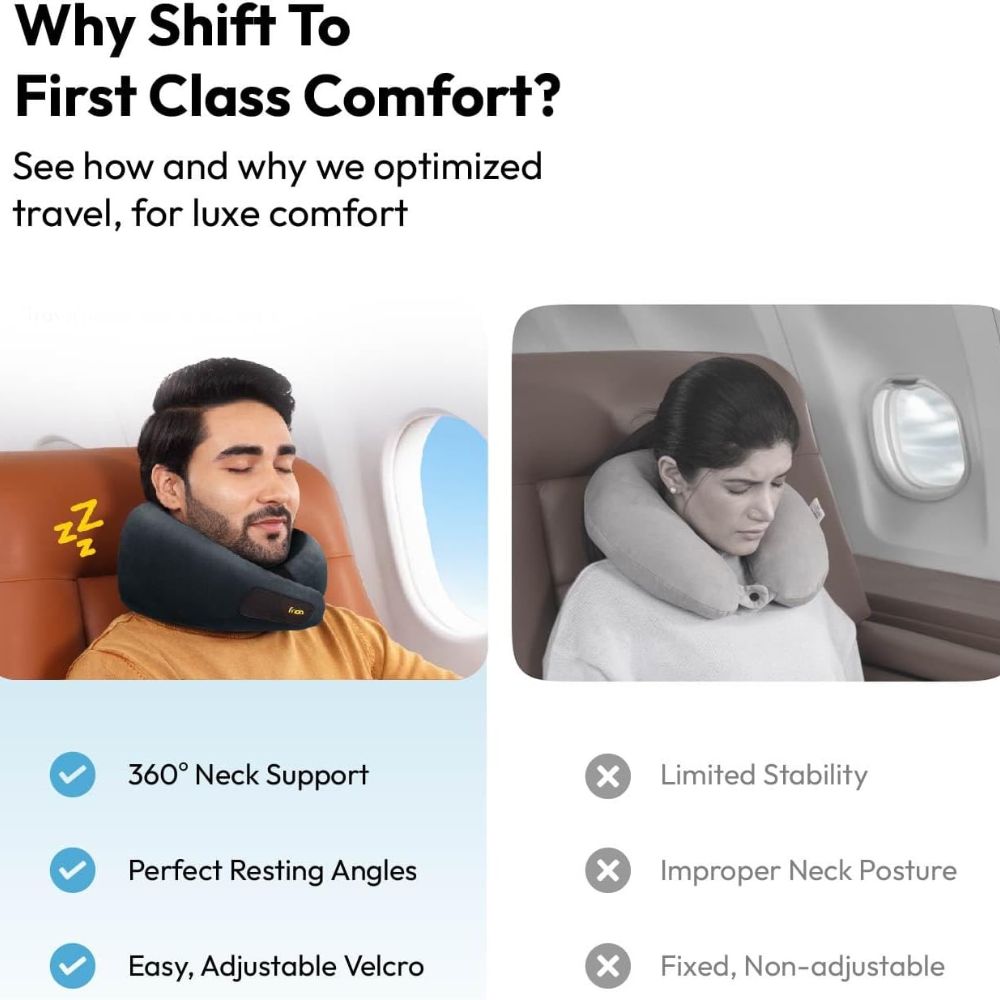 Frido 360° Lightweight Ultra-Soft Travel Neck Pillow with Adjustable Straps - FR-TNP-CB1