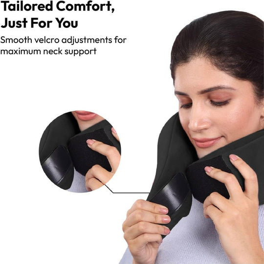 Close up of the Velcro adjustments on Frido 360° Lightweight Ultra-Soft Travel Neck Pillow with Adjustable Straps - FR-TNP-CB1