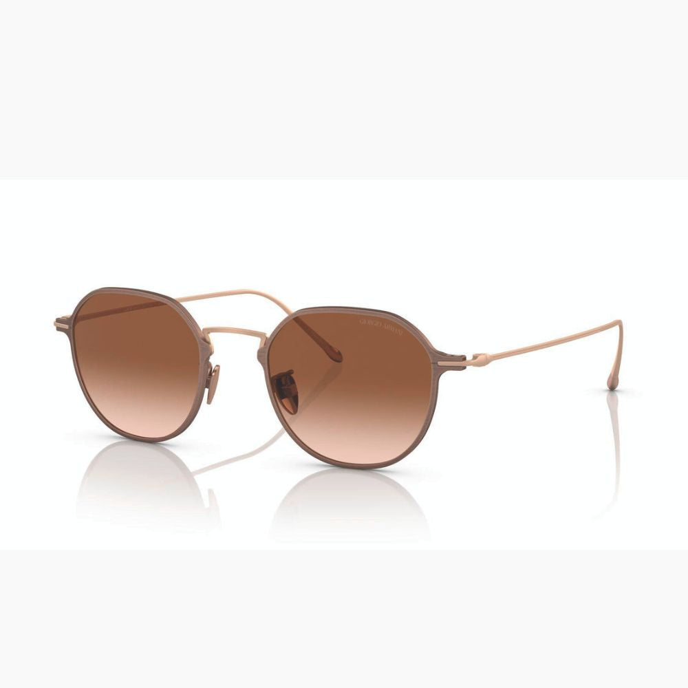 Giorgio Armani Men's AR6138T Bronze Titanium Round Sunglasses with Clear Gradient Brown Lenses