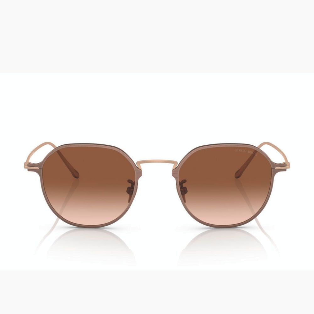 Giorgio Armani Men's AR6138T Bronze Titanium Round Sunglasses with Clear Gradient Brown Lenses
