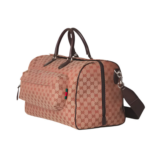 Gucci GG Canvas Duffle Bag with Web - Beige and Dark Brown