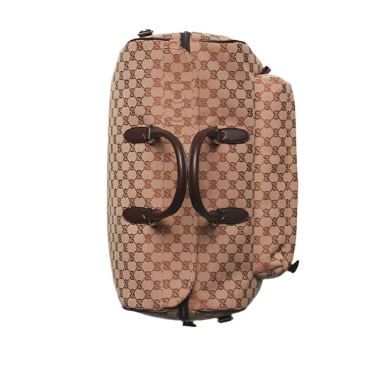Top view of Gucci GG Canvas Duffle Bag with Web - Beige and Dark Brown