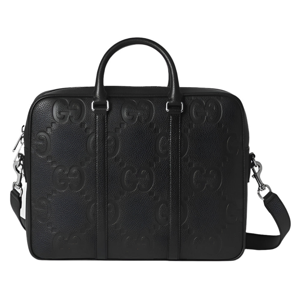 GUCCI GG Jumbo Medium Briefcase with embossed logo pattern on a white background